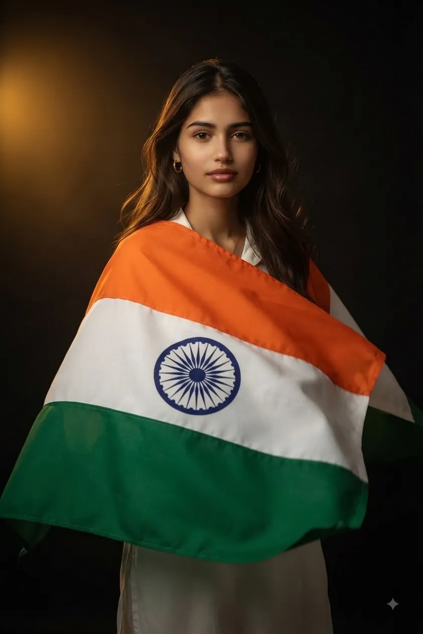 Independence Day Flag Cape Girl Gemini ChatGPT Prompt 15 August Independence Day Flag Cape Girl Prompt