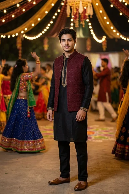 Black Kurta Garba Night Boy Photo Prompt