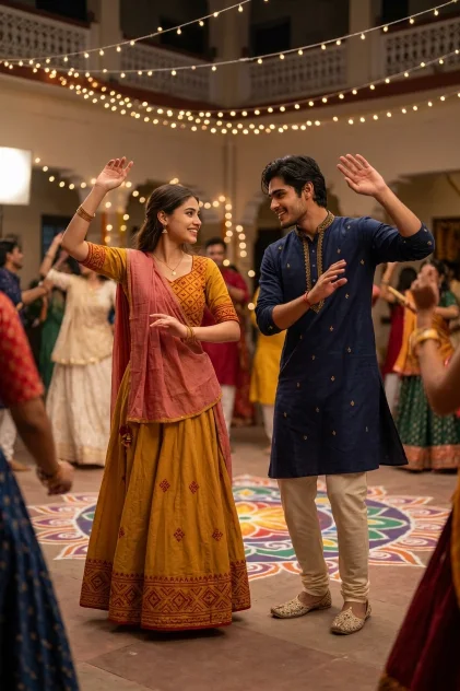 Navratri Garba Dancing Couple Photo Prompt