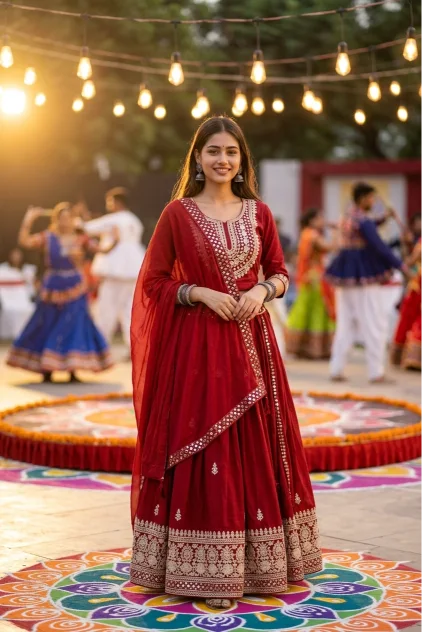 Red Chaniya Choli Navratri Garba Girl Photo Prompt