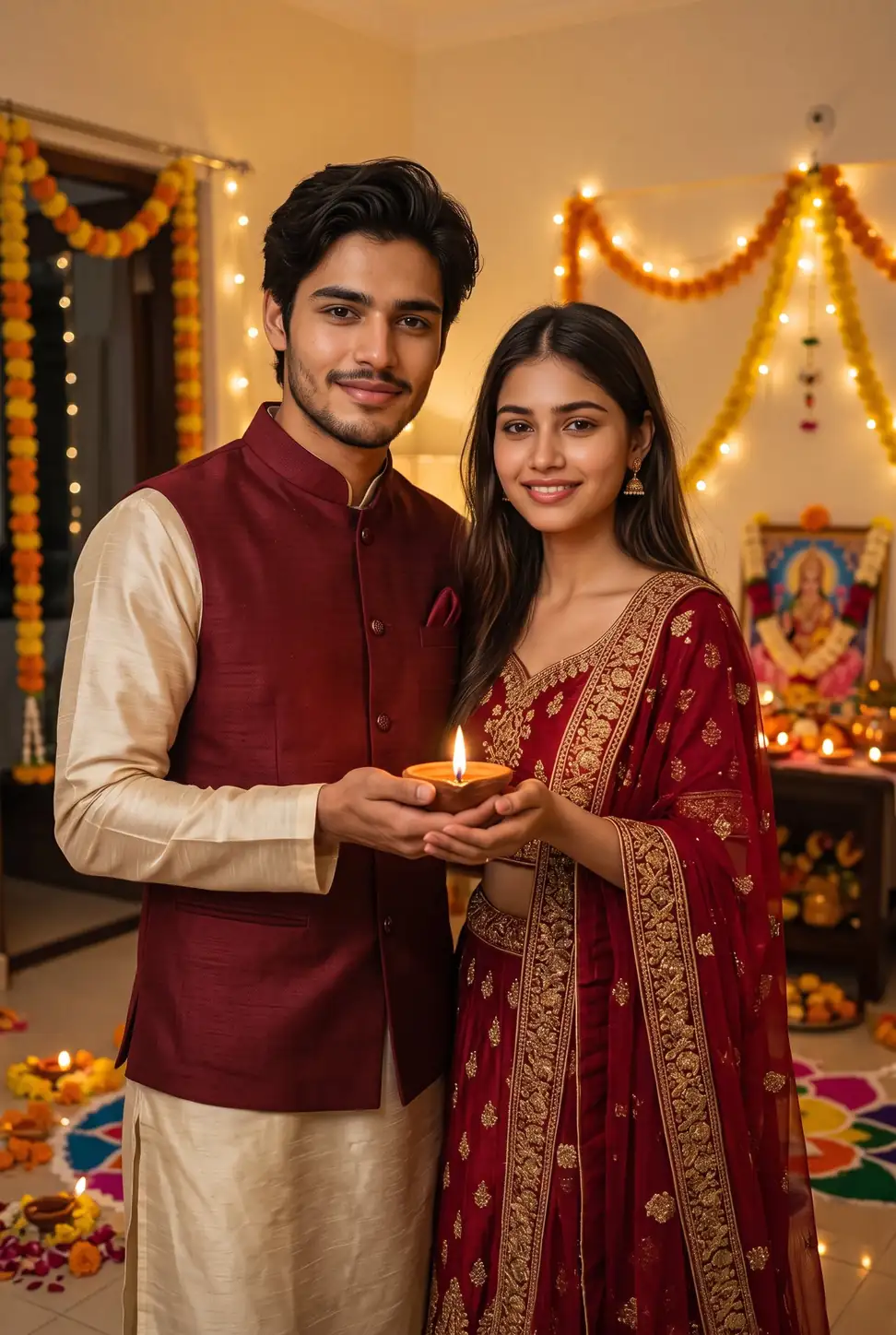Couple Holding Diya Diwali Photo Prompt
