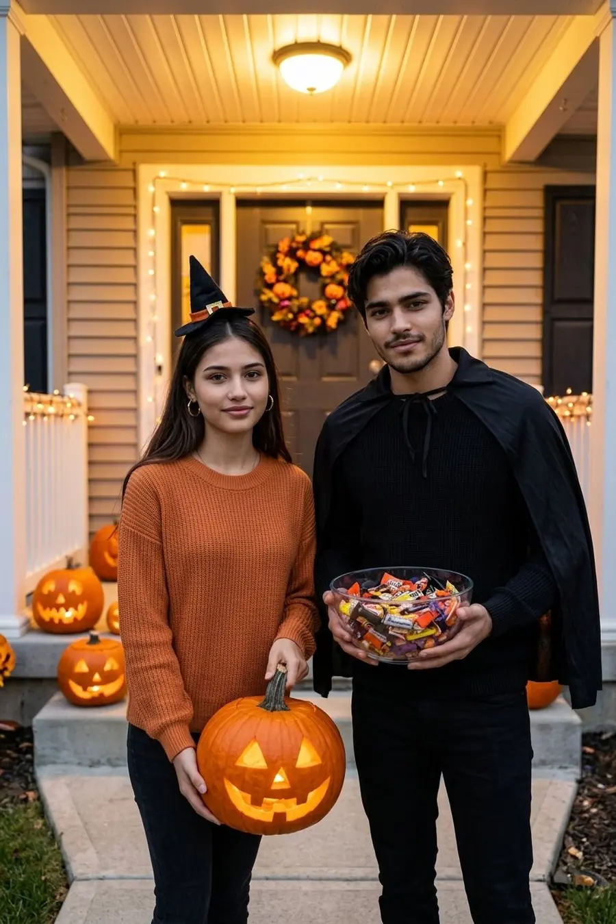 Decorated Porch Couple Halloween Photo Prompt
