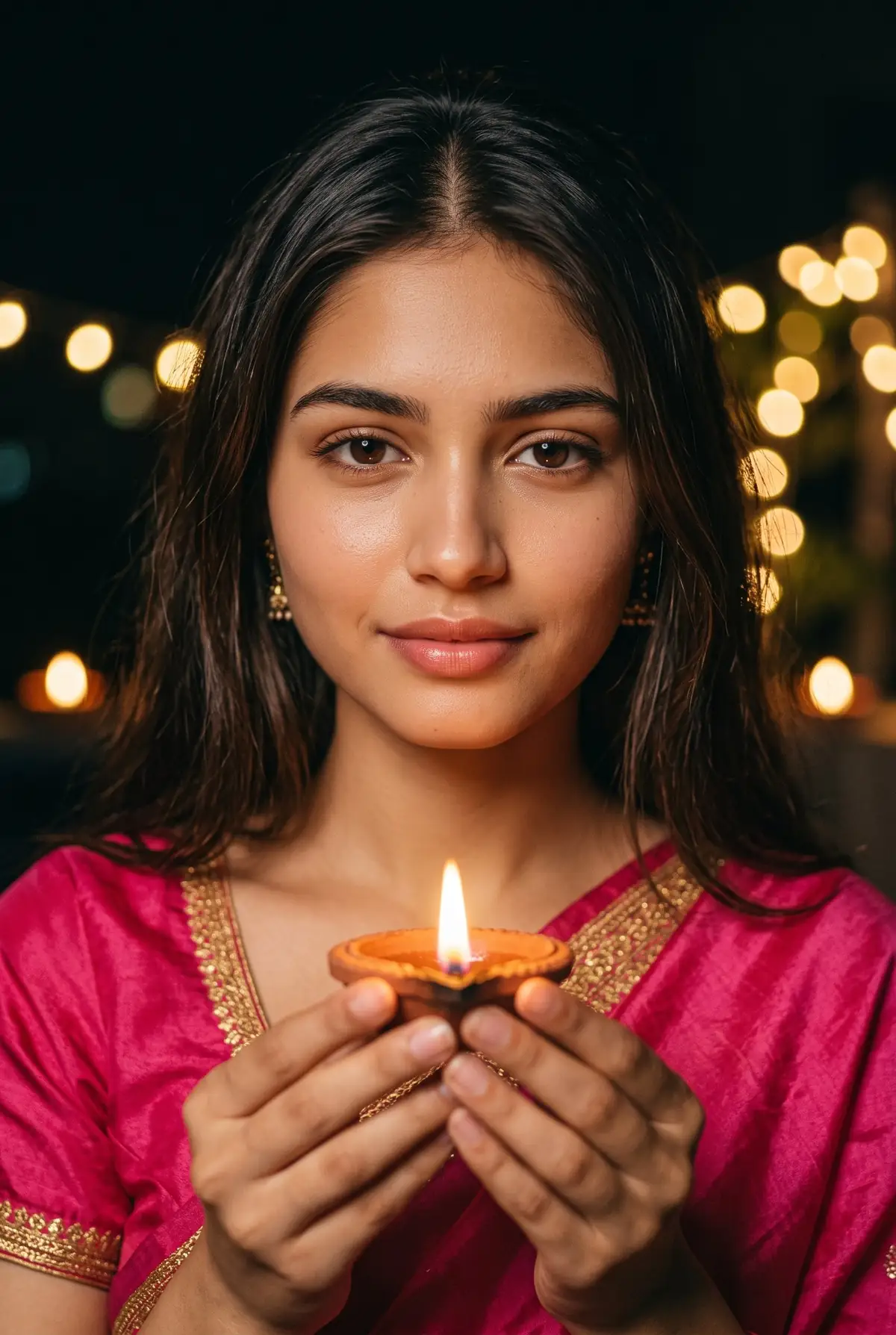 Diya Close-Up Diwali DP Girl Photo Prompt