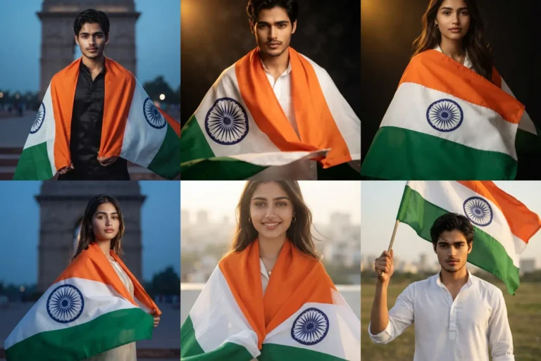 15 August Independence Day photo prompt results: tricolour flag cape portraits for boys and girls at monuments, studio and sunrise