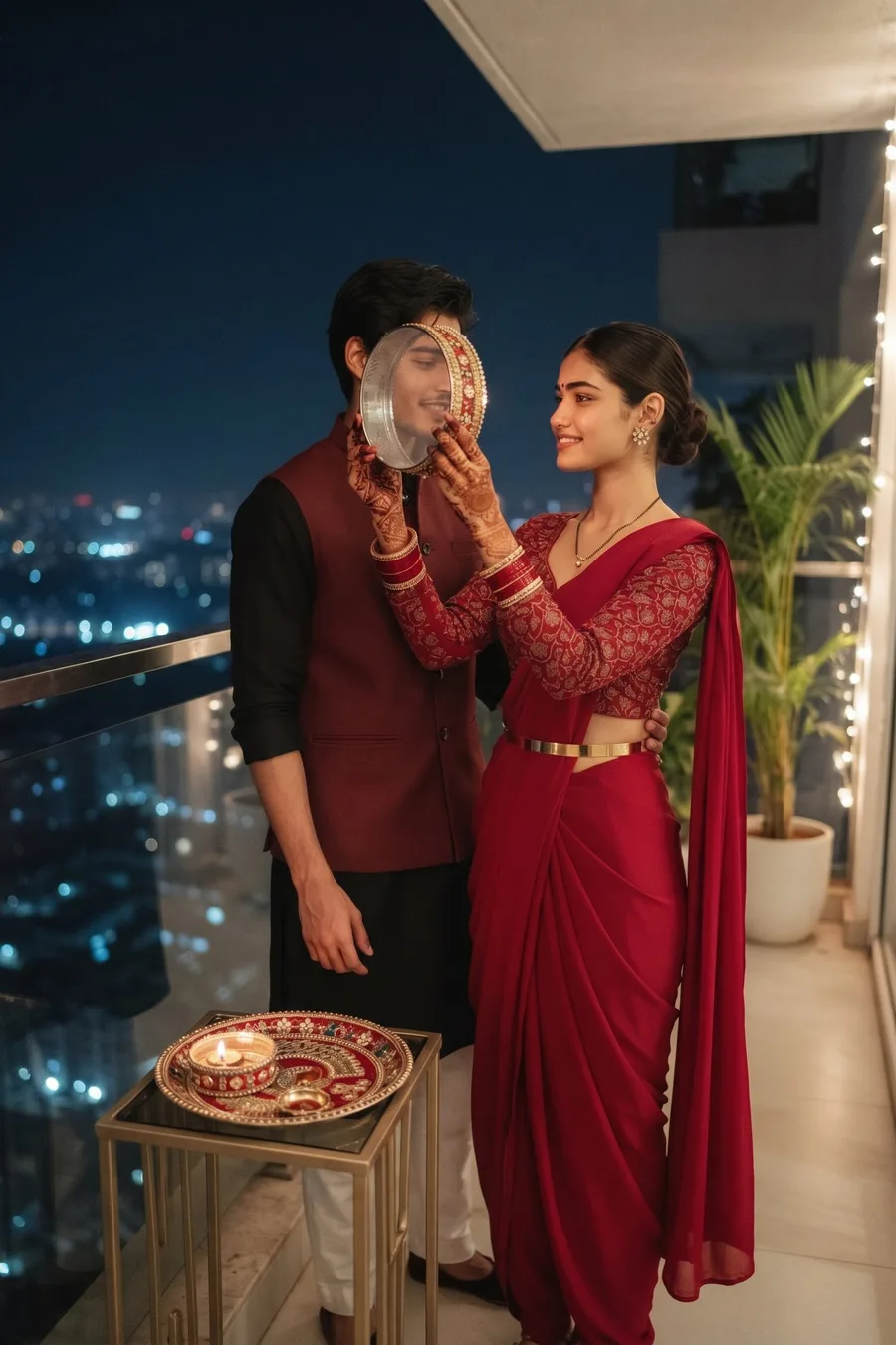 Modern Balcony Sieve Look — Belted Saree