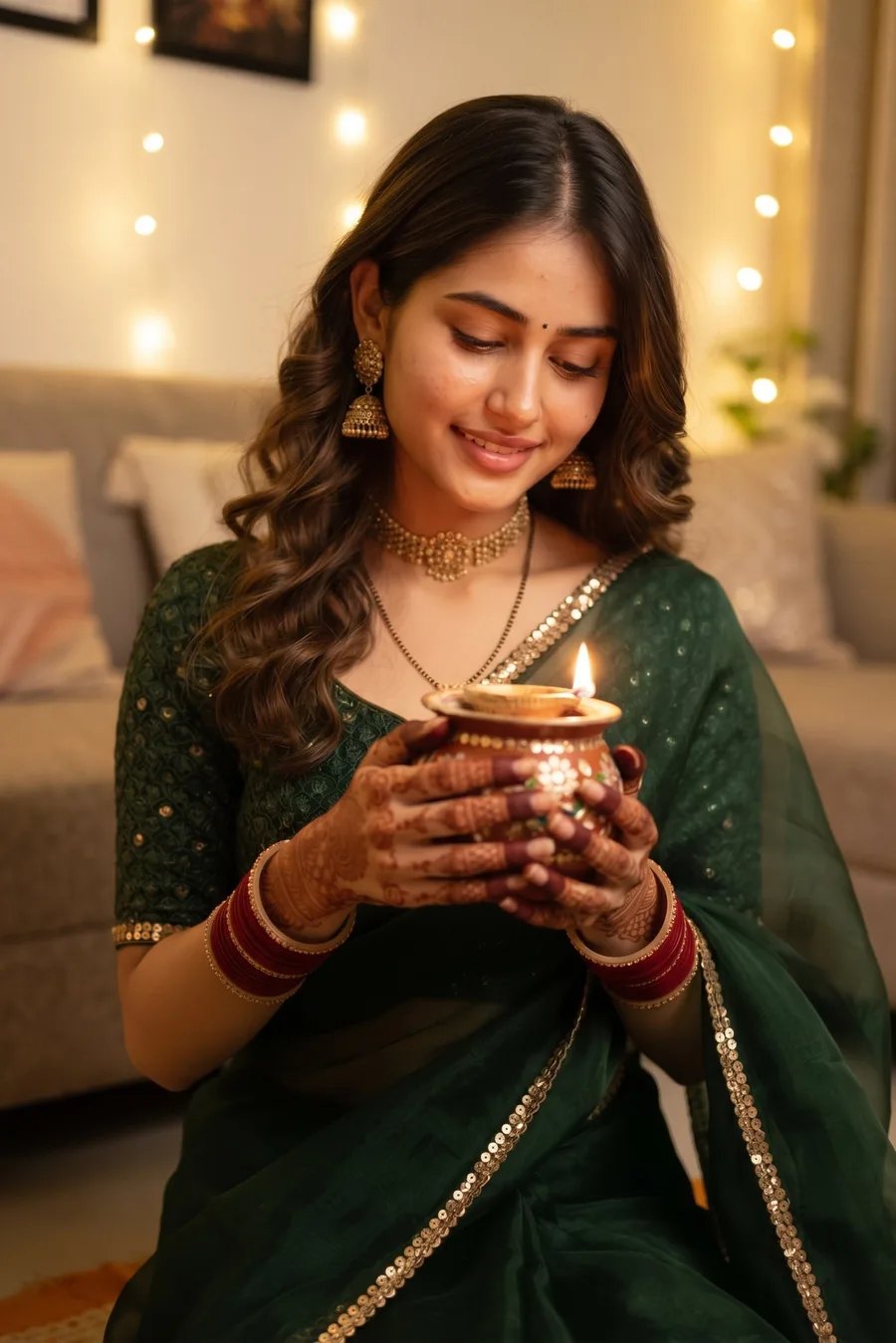 Holding the Karwa — Mehndi Hands Look