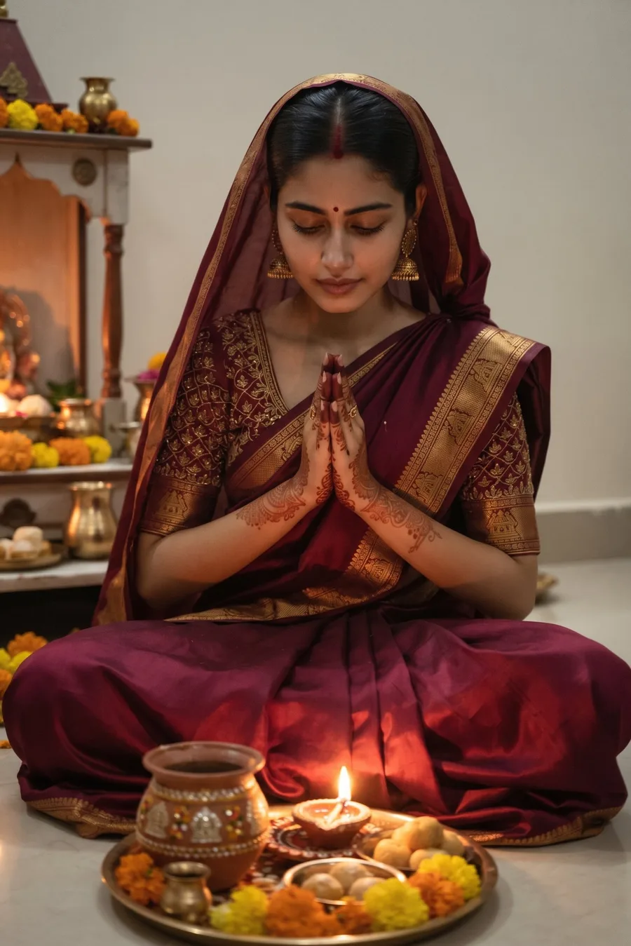 Puja Thali Prayer Look