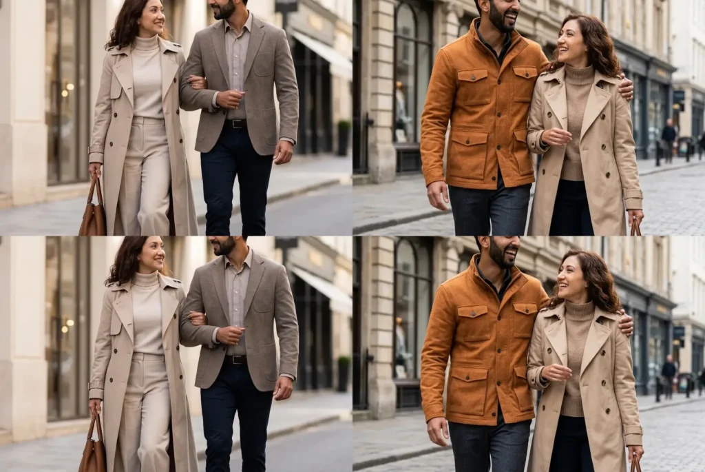 modern gemini couple photo prompt for candid city couple photos results collage Candid city couple photo prompt results: modern and candid street portraits made with Gemini AI
