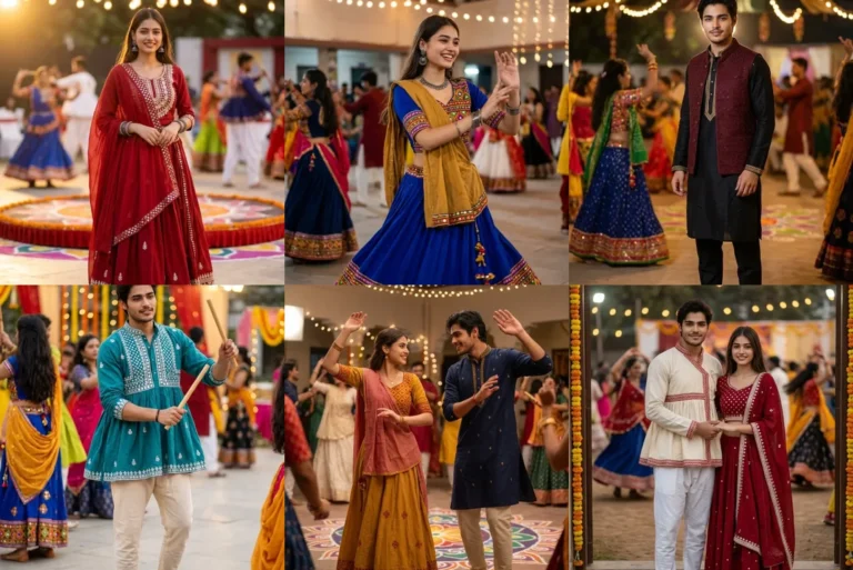 Navratri photo prompt results: chaniya choli, kediyu kurta and garba couple looks made with Gemini AI prompts