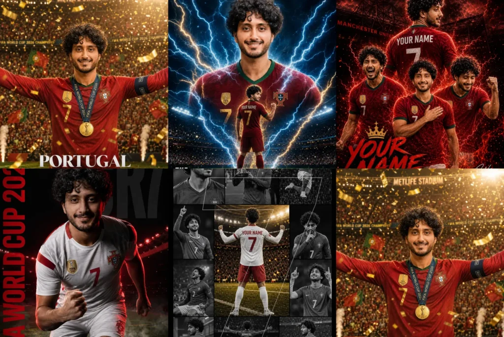 Ronaldo style poster prompt results: football legend posters in golden celebration, lightning, fire and black and white styles