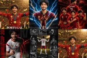 Ronaldo style poster prompt results: football legend posters in golden celebration, lightning, fire and black and white styles