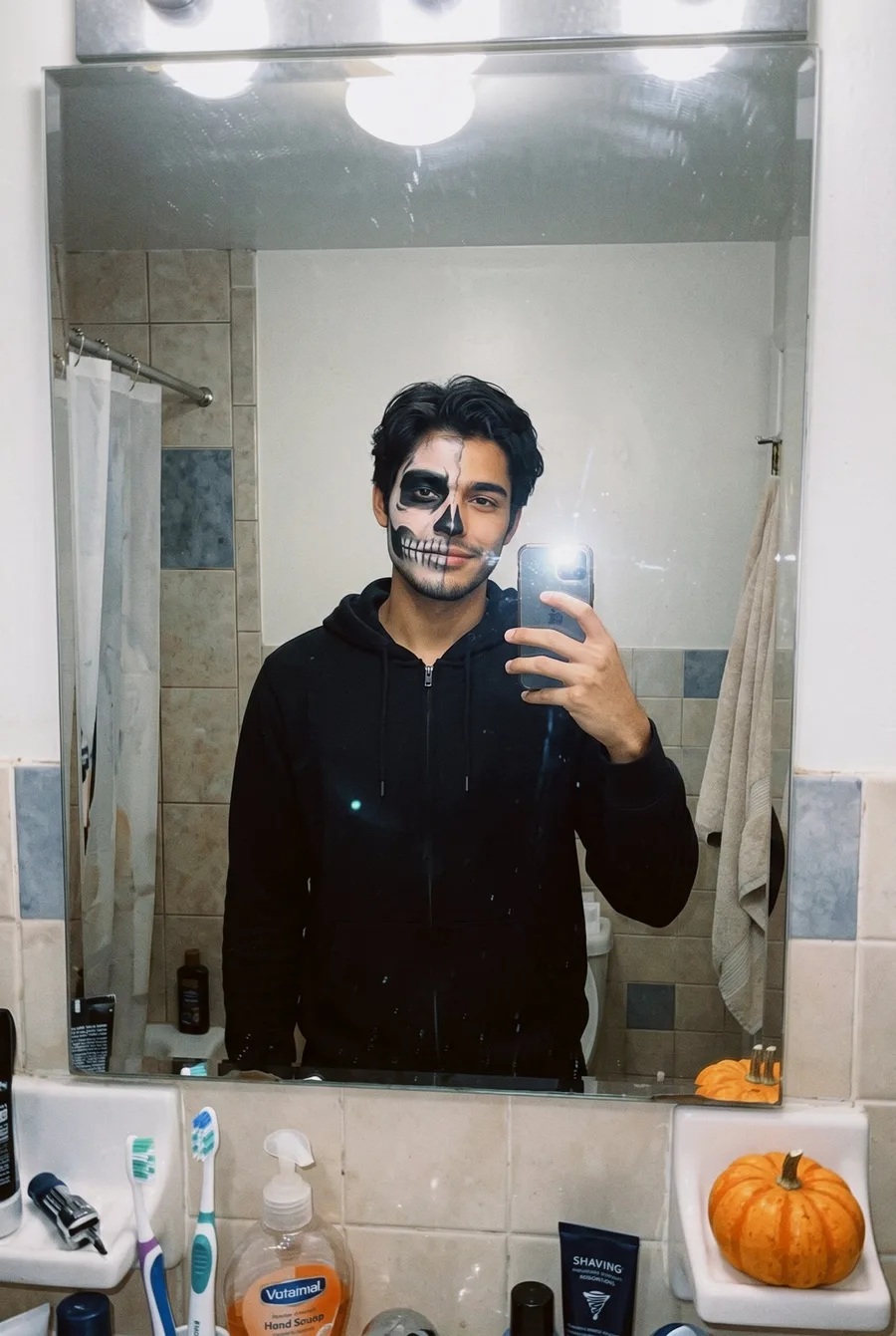 Skeleton Makeup Mirror Halloween Photo Prompt