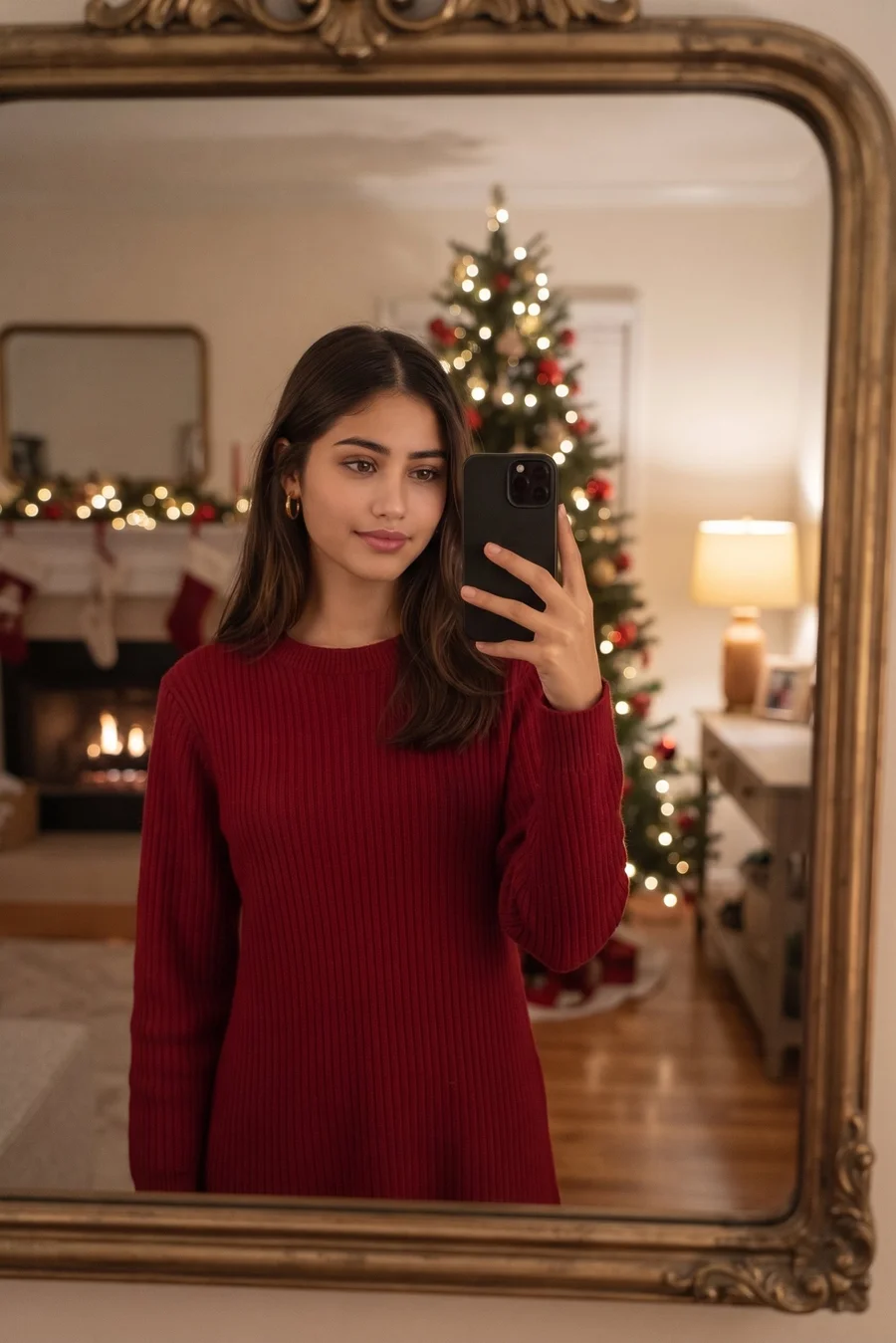 Getting Ready Christmas Mirror Selfie