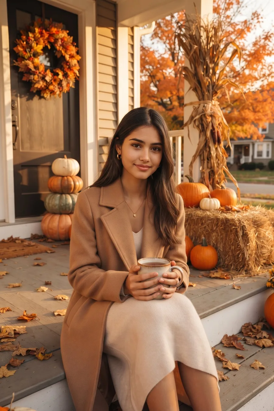 Porch Portrait with Pumpkins